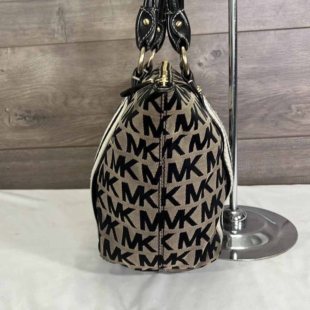 Michael Kors Grey and Black Canvas Hobo Shoulder Bag